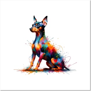 Elegant Miniature Pinscher in Colorful Splash Art Style Posters and Art